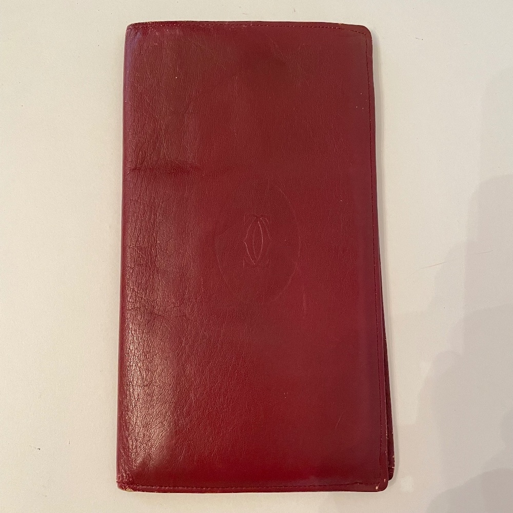Cartier Must de Cartier Long Wallet Passport Holder Burgundy Leather
